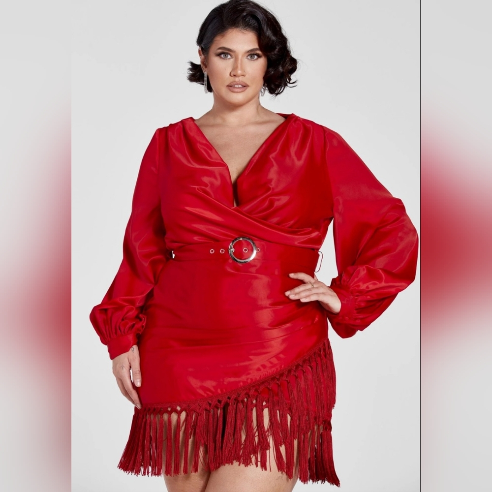Fashion to Figure Red Fringe Mini Dress